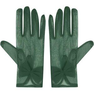 Women's Green Evening Sheer Tulle Short Length Gloves Wrist Tea Party Prom